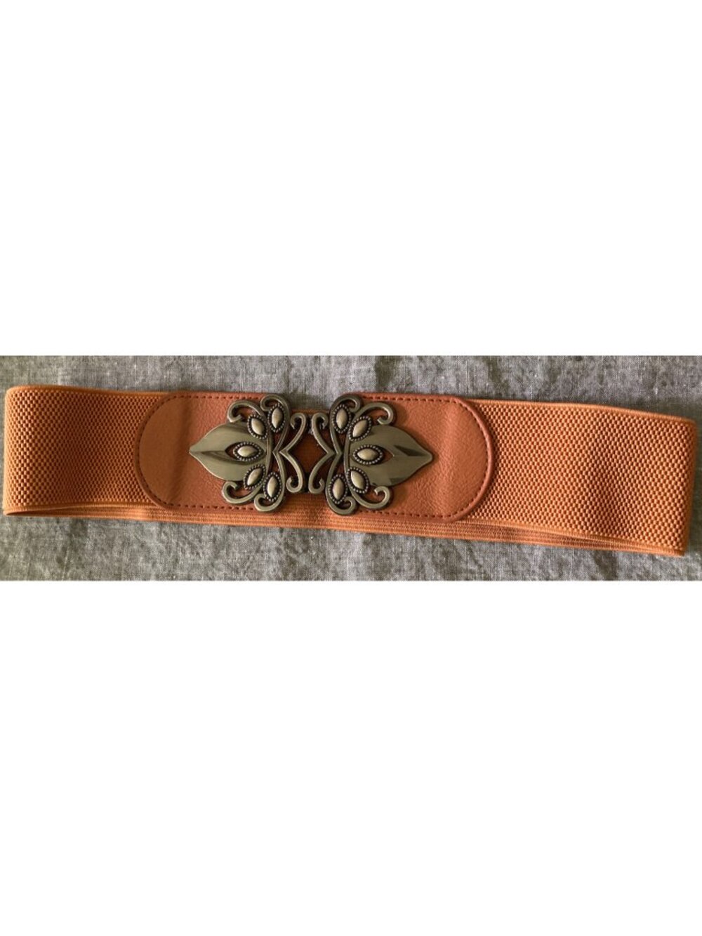Brown Silver Medallion Accent Bohemian Fabric Stretchy Fashion Wide Boho Belt XS